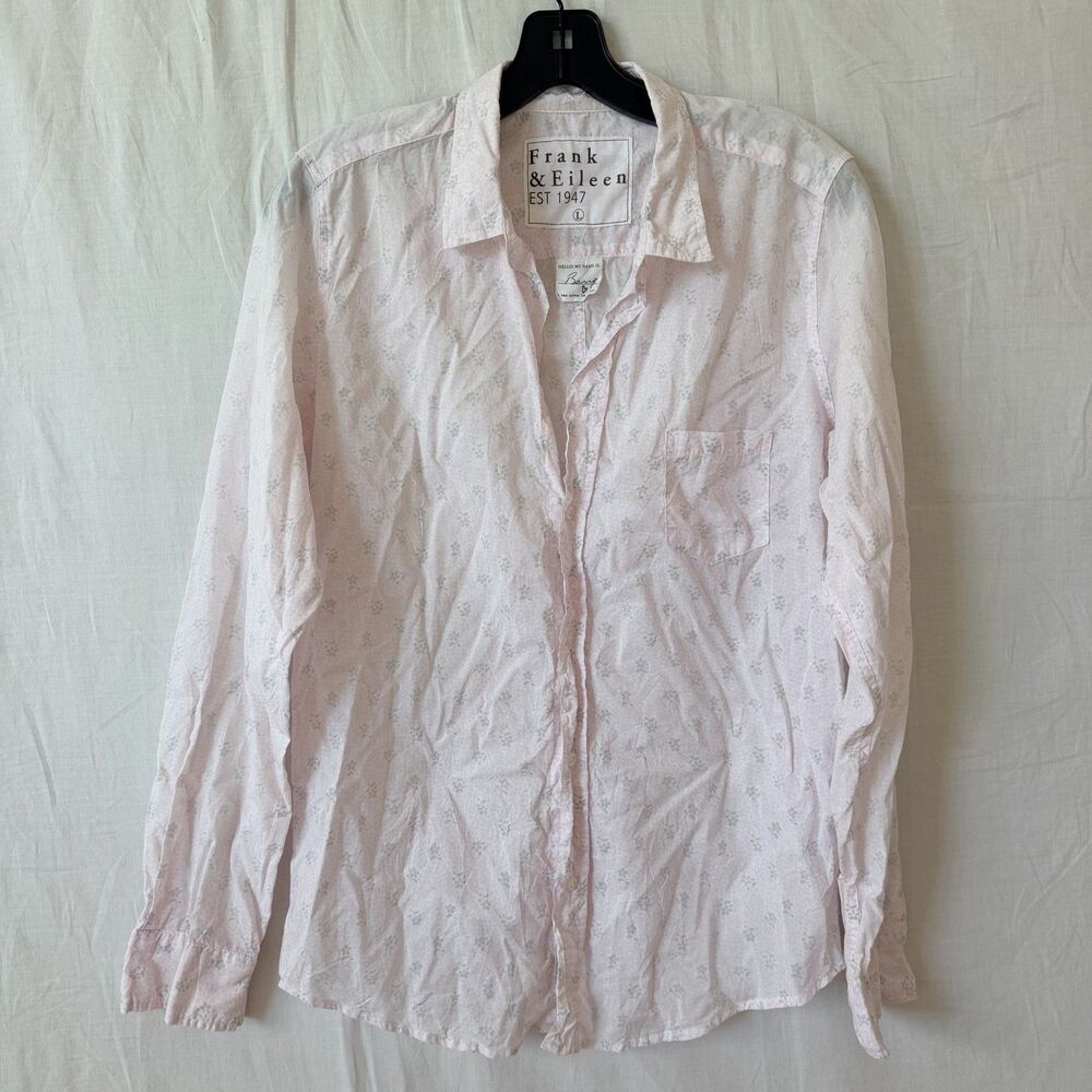 Frank & Eileen Barry L Pink Floral Button Shirt Italian Cotton Made USA Large - Picture 3 of 13